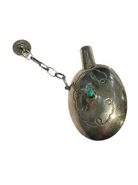 VINTAGE Flask Native American Indian Sterling Silver Turquoise Coral Collectible